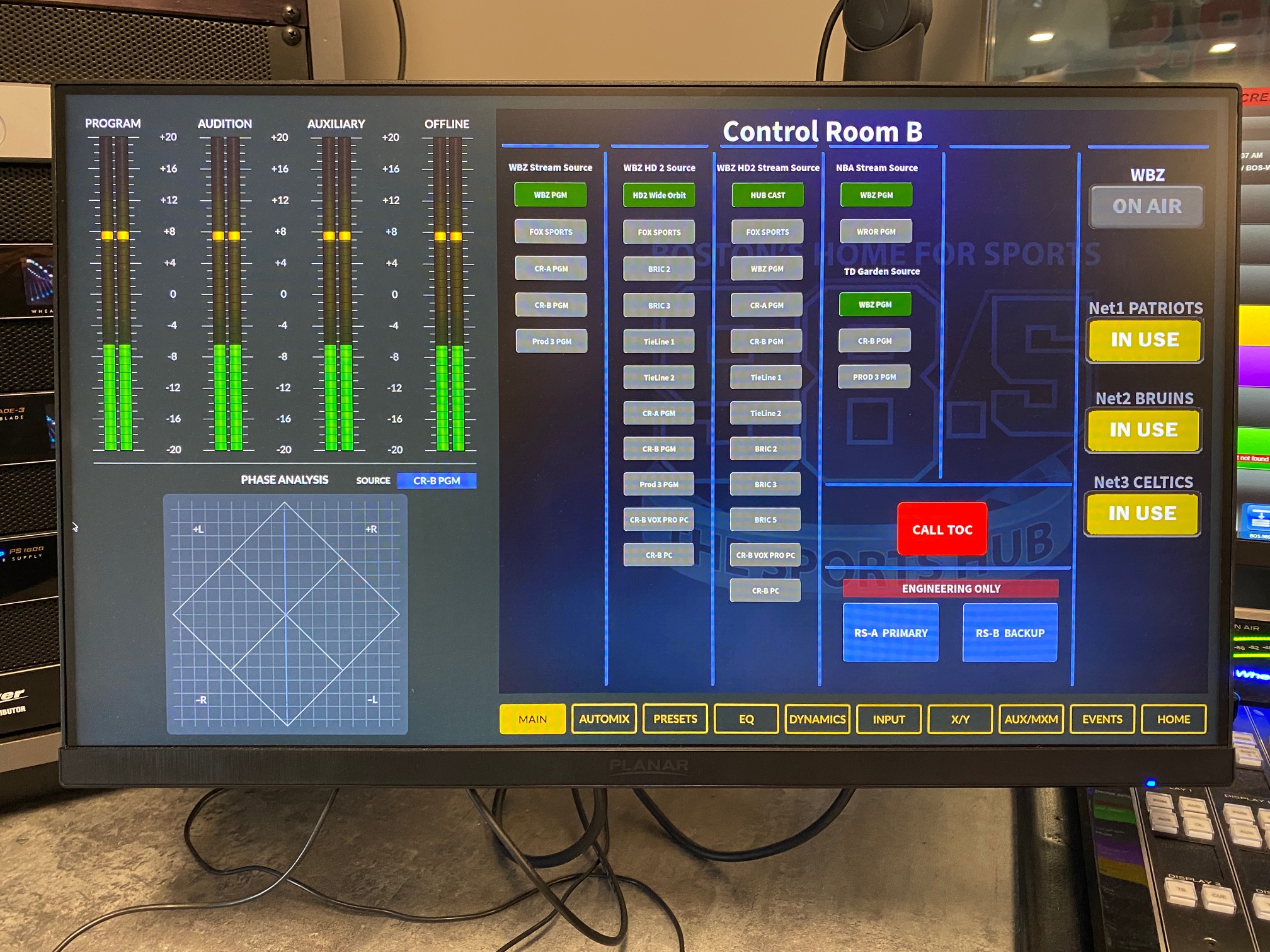 Control Room B LXE Custom Touchscreen   Sports Routing (4 buttonns on the right) routing programmed by Chris Penny   All other routing programmed by Dennis Knudsen