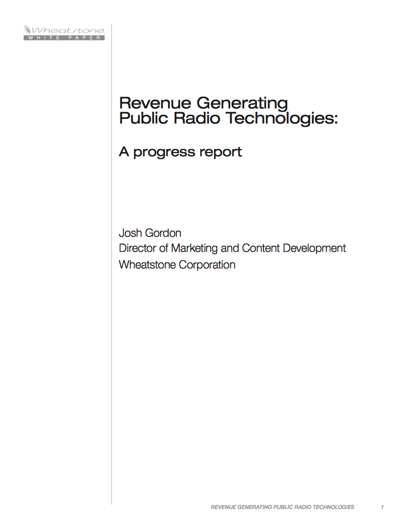 Wheatstone Public Radio Revenue Generation White Paper